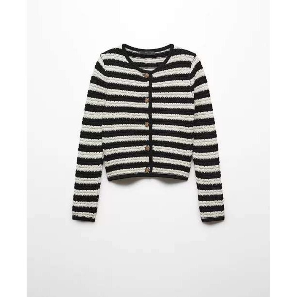 MANGO MNG Women's Jewel Buttons Striped Cardigan Size Small Fall Preppy - Picture 15 of 16